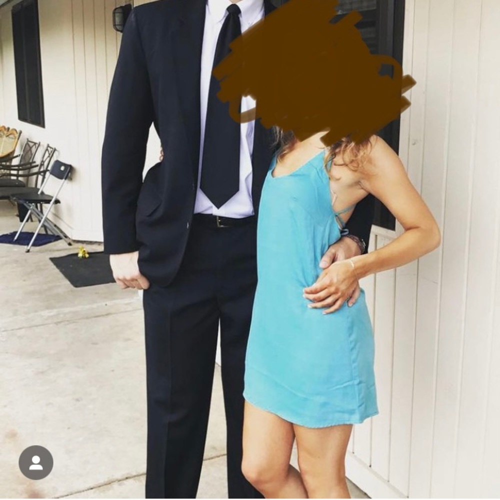 Lulu’s open back satin blue mini dress